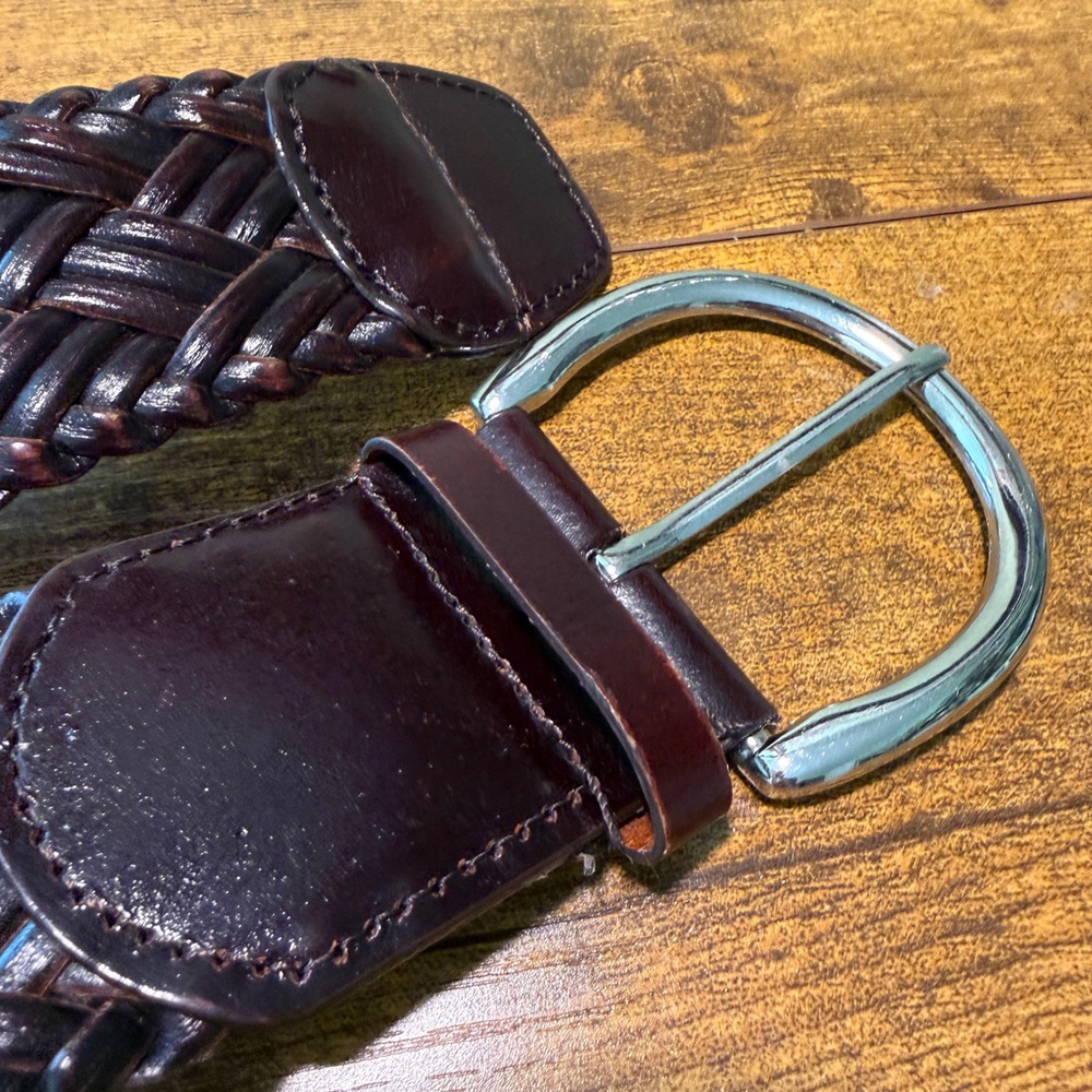 Women Braided Woven Leather Wide Belt XL Dark Brown Silver Buckle Boho 90s Vibes - Picture 9 of 10